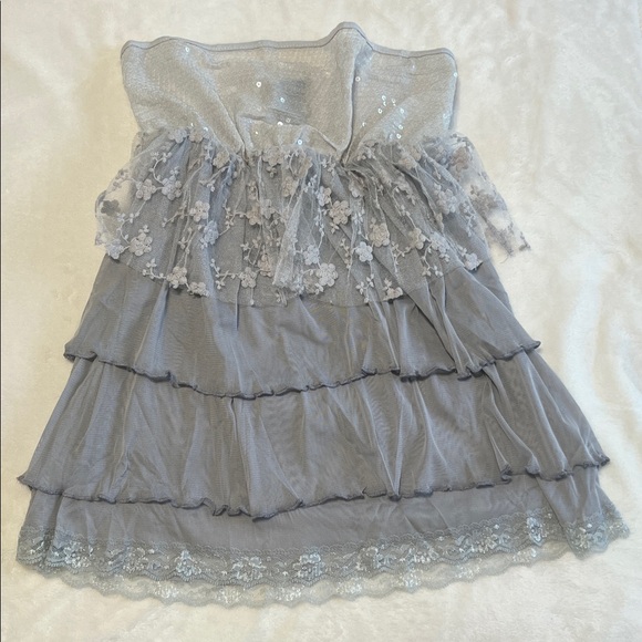 Wet Seal Y2K Sequin Lace Tube Top Strapless Grey XL NWT Rare 2000s - Picture 1 of 9